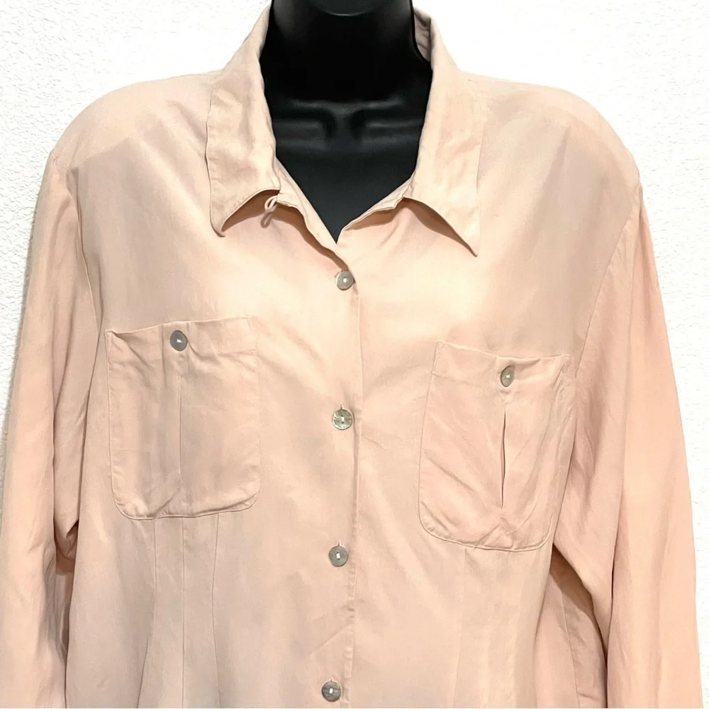 Edward Woman 100% SILK Light Salmon Long Sleeve Button Shirt Size XL - Picture 2 of 12